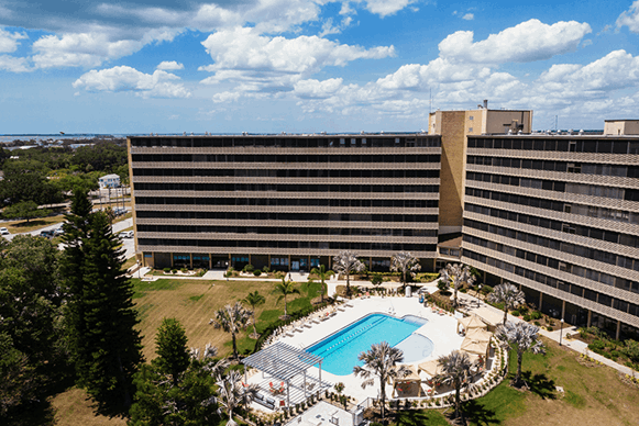 A view of an apartment building at Mease Life in Dunedin, Florida