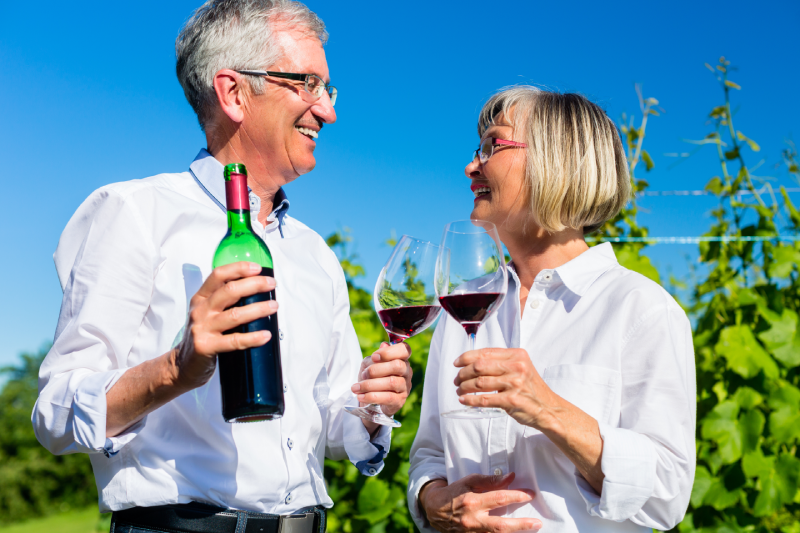 North Carolina senior couple drinking wine