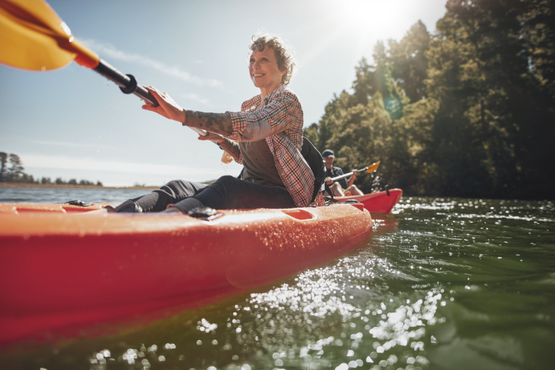 Senior woman kayaking