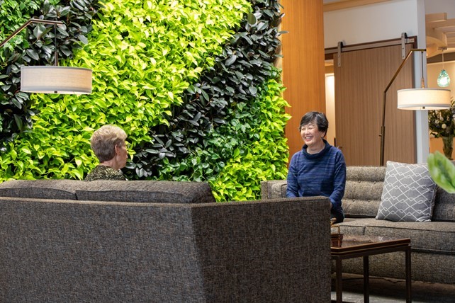 Two friends conversing in a lovely living space