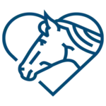 Blue line drawing of a horse’s head inside a heart shape on a light background.