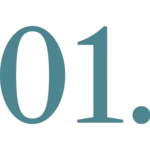 Large blue-green number "01." on a light gray background.
