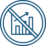 A bar graph with an upward arrow is crossed out by a diagonal line inside a circle, indicating no growth or progress.