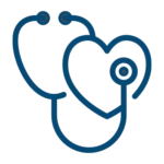 Blue outline of a stethoscope shaped to form a heart on a light background.