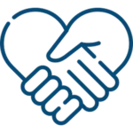 Outline of two hands shaking, forming the shape of a heart.