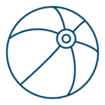 Simple line drawing of a beach ball with curved and straight segments, shown on a plain light background.